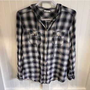Maurices Flannel Plaid Button-Up Hooded Shirt